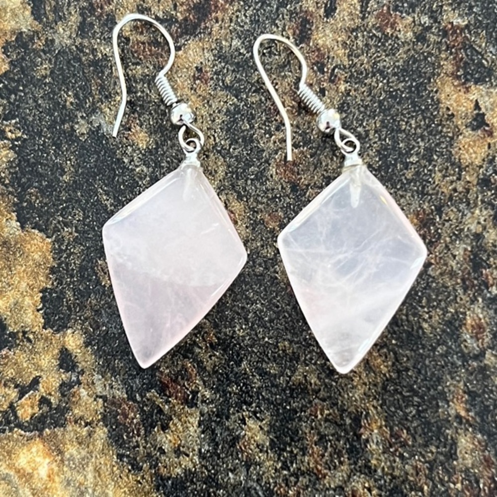 Chic Rose Quartz Dangle Earrings - Picture 3 of 4